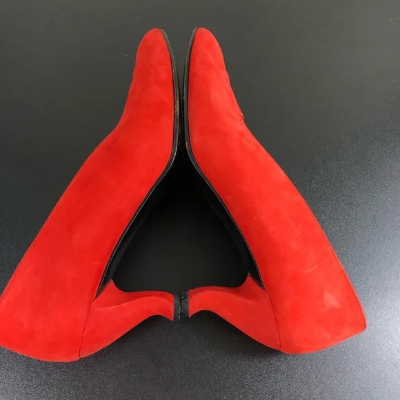 Vintage 80's Karl Lagerfeld Red Suede Pumps Sz 6 1/2 - Picture 7 of 13